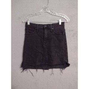 Madewell Women's Mini Skirt Size 24 Black Stretch Denim Straight Raw Hem